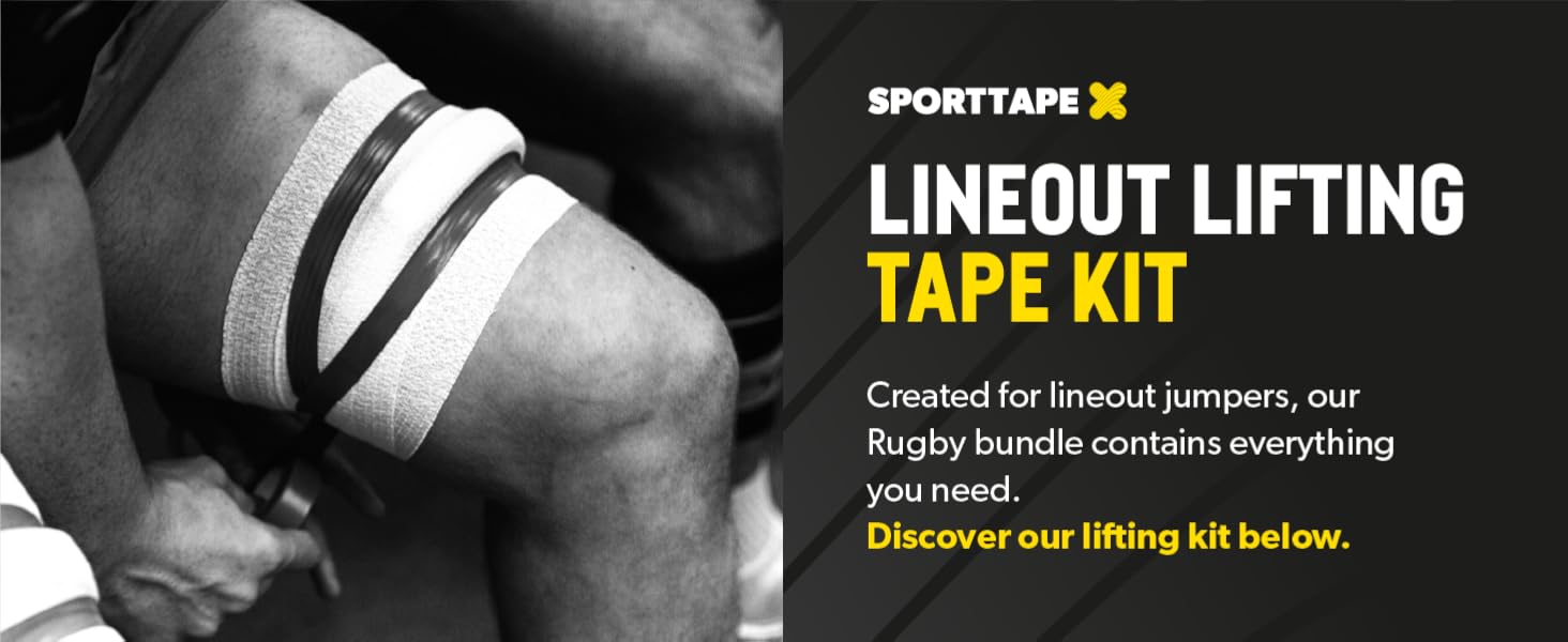 SPORTTAPE Rugby Lifting Kit Black Lineout Bundle Rugby Tape with 7