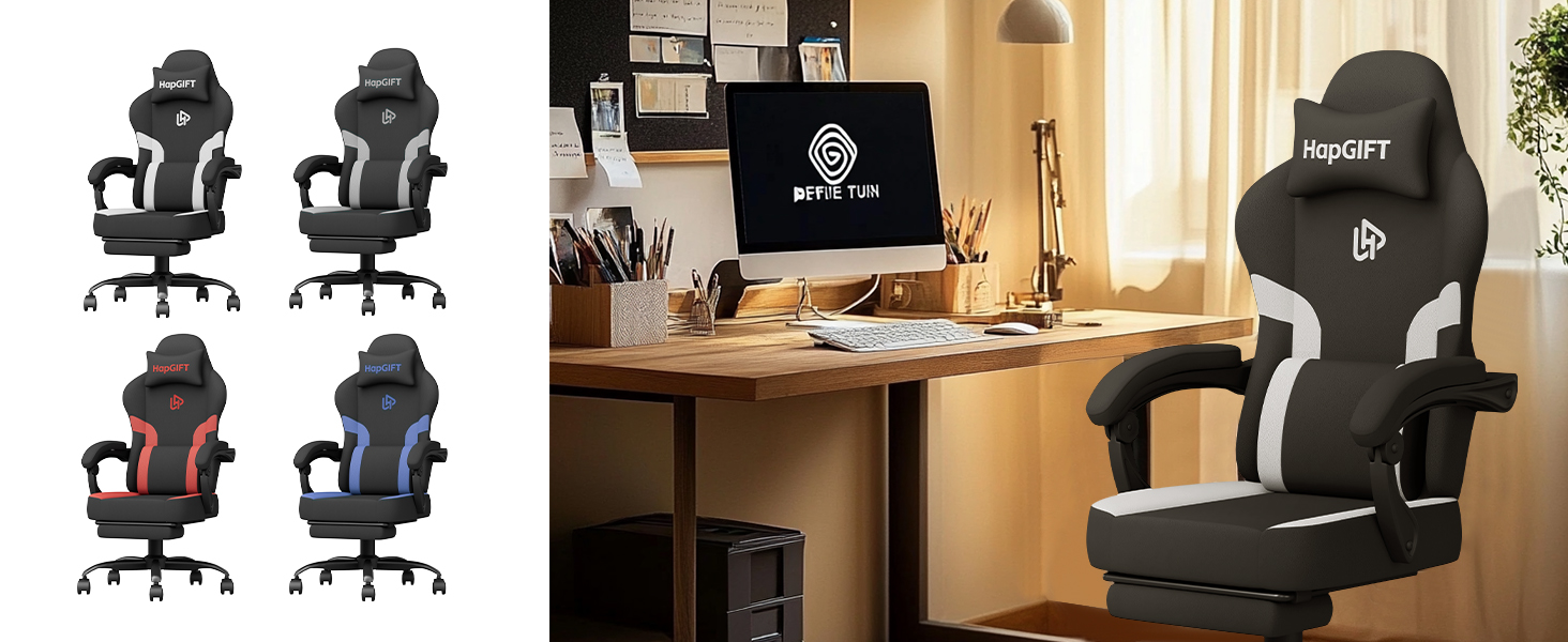 Sammlung von Produktbildern, die ergonomische Bürostühle aus verschiedenen Blickwinkeln zeigen und verstellbare Funktionen und Designelemente zeigen.