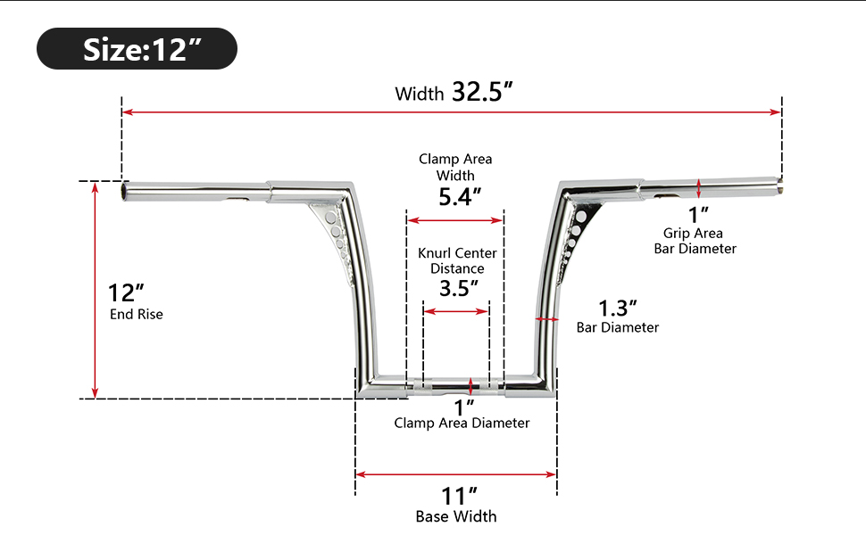 Ohhmoto 12" Rise Ape Hangers Handlebar 11/4" Fat Z Bars for Dyna