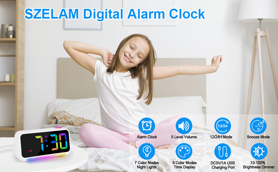 SZELAM Alarm Clock for Bedroom,RGB Colorful Digital Clock