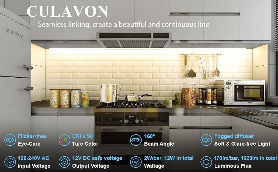 CULAVON Under Cabinet Lights, Plug in, Seamlessly Linkable, Create a Beautiful Line
