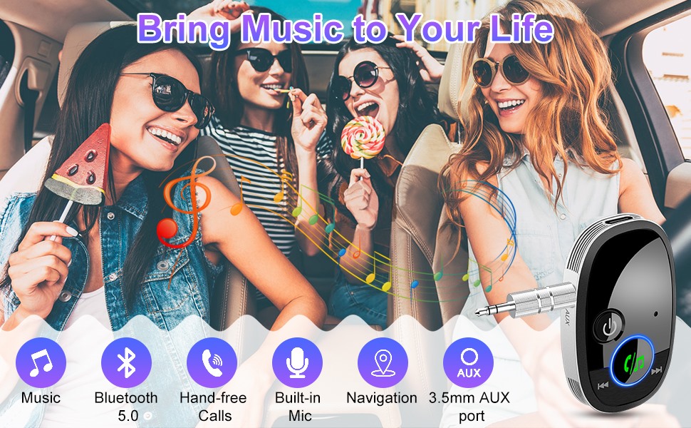 Friencity Aux Bluetooth Adapter for Car, Wireless Bluetooth 5.0 Audio