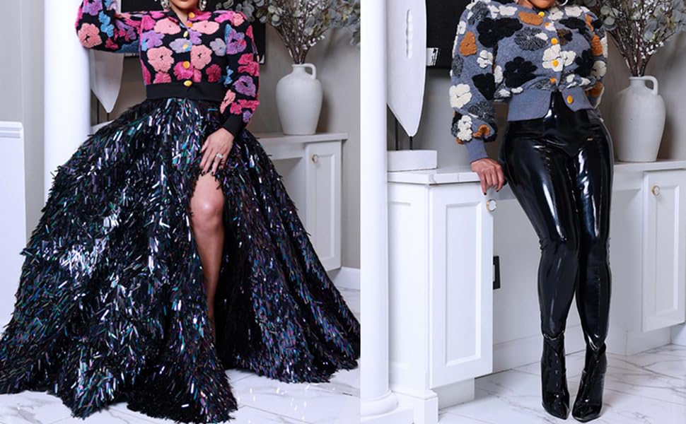 Womens Cropped Floral Print Jacket Warm Fleece Bomber Jacket Button Down Coats Fall Outerwears