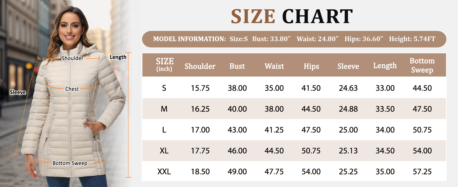 puffer jacket size chart