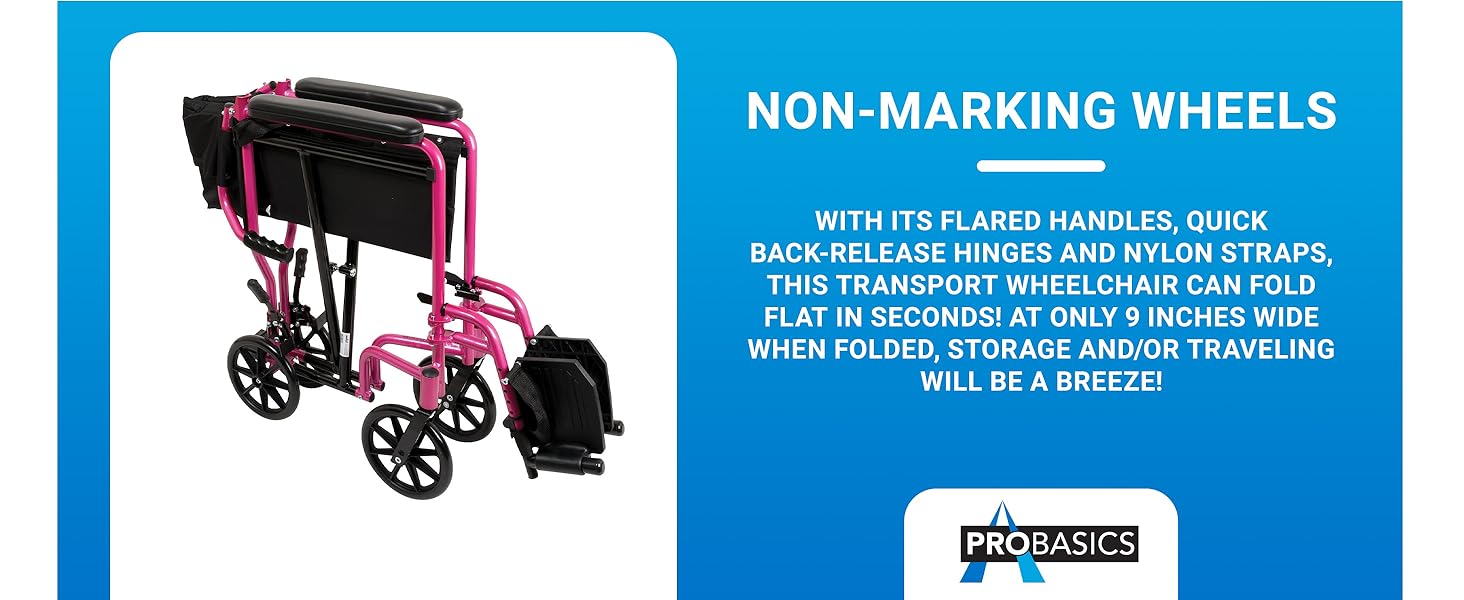 ProBasics Aluminum Lightweight Foldable Transport Chair With 19 inch Seat