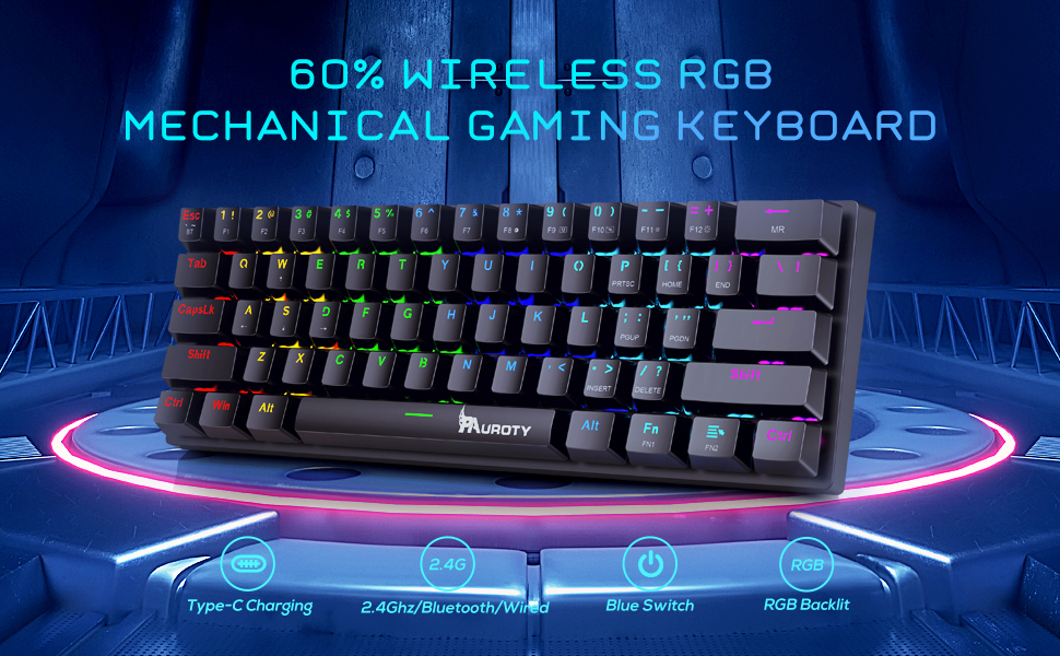 60 Wireless Mechanical Gaming Keyboard, 2.4G/USBC
