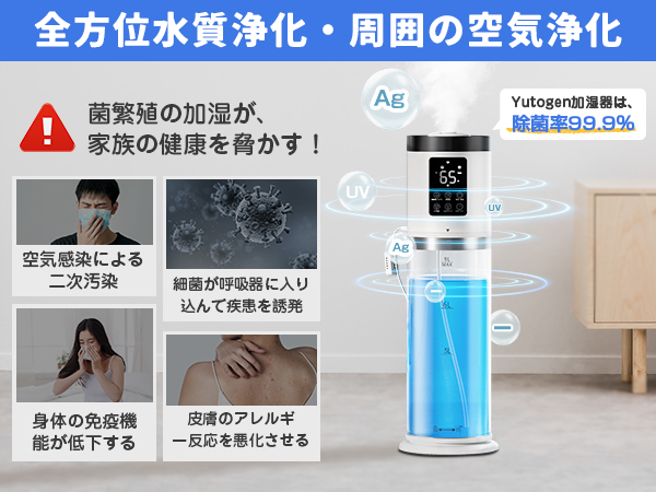 Amazon.co.jp: 加湿器 大容量 9L 【2025新技術採用 5重除菌浄化&AI知能