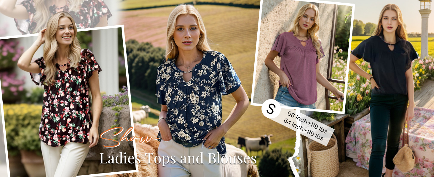 Summer Tops Ruffle Short Sleeve Shirts Casual Loose Tunic Blouses to Wear with Leggings
