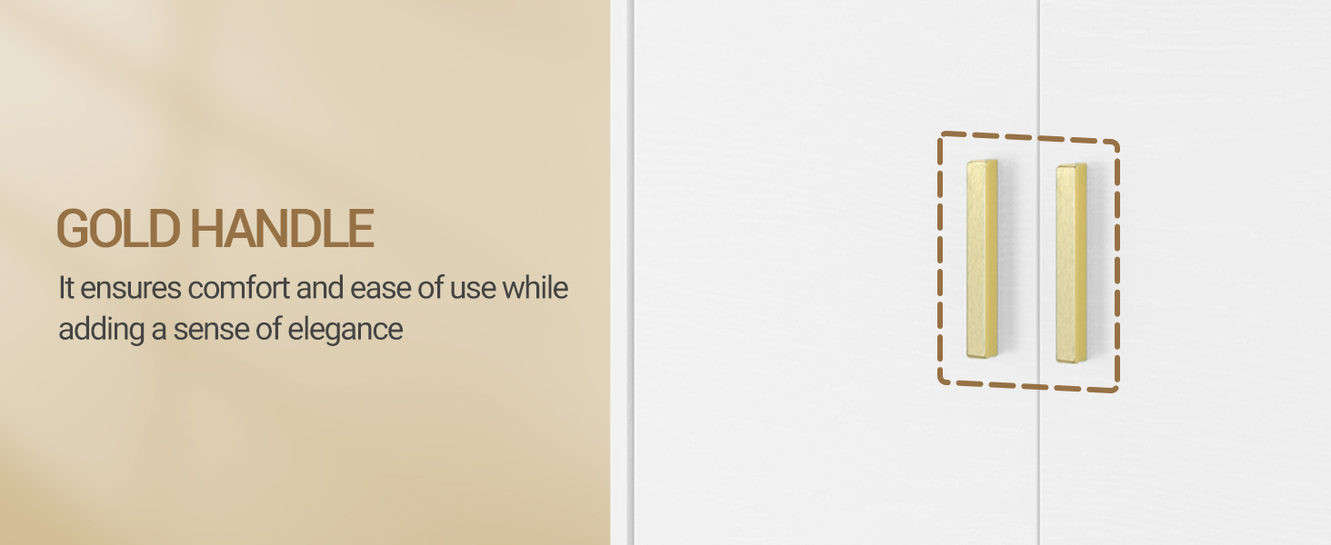 Das Diagramm mit den Produktspezifikationen zeigt den Text „Gold Handle“ mit einer kurzen Beschreibung von Komfort und Eleganz