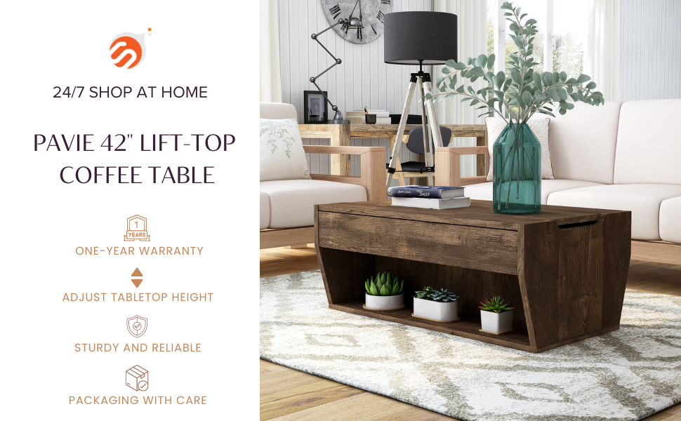 24/7 Shop at Home Pavie 42" Lifttop Coffee Table for