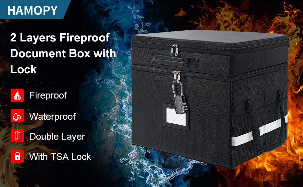HAMOPY Fireproof Document Box, Document Organizer 2 Layer