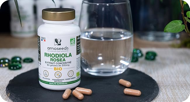 Rhodiola Rosea Bio gélules Extrait Concentré Relaxation Humeur Énergie Amoseeds Super-Aliments Bio