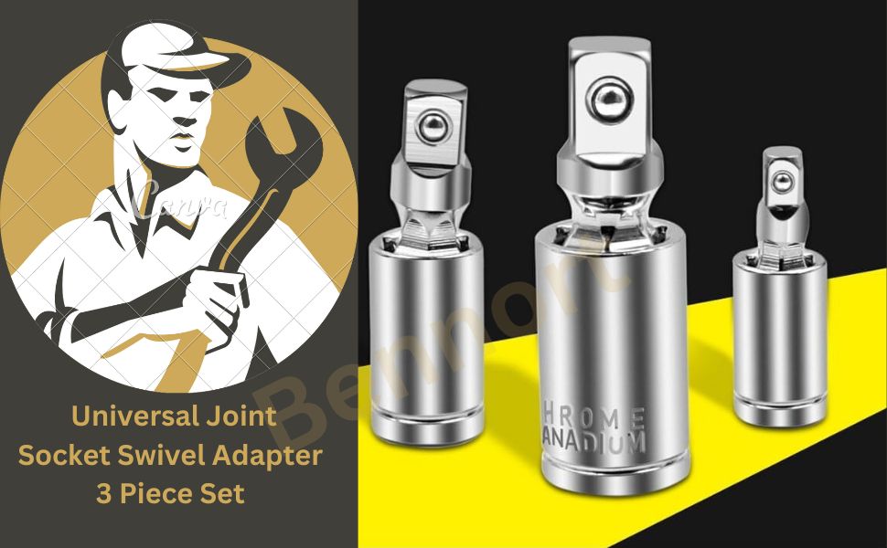 Bennort Universal Joint Socket Swivel Adapter 3 Piece Set,1/2", 3/8