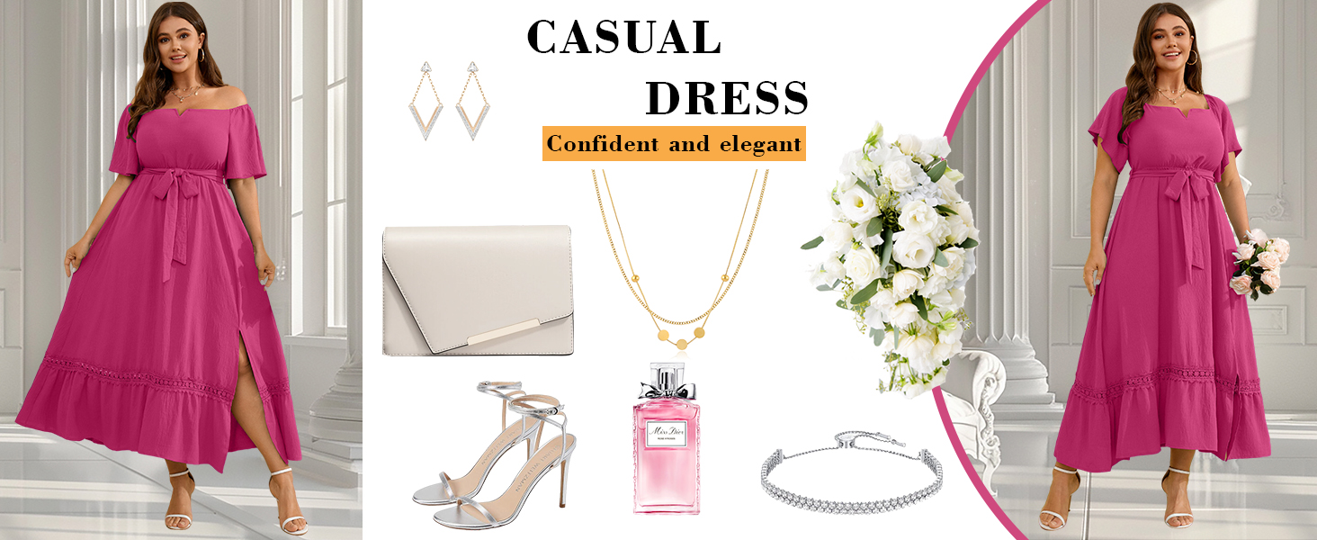 Women's Plus Size Dress for Cocktail Wedding Guest Formal