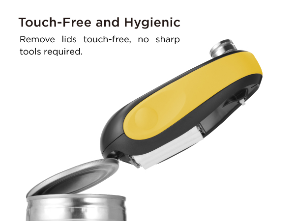 Kitchen Mama electric can opener allows for touch-free lid removal. No sharp tools are needed.