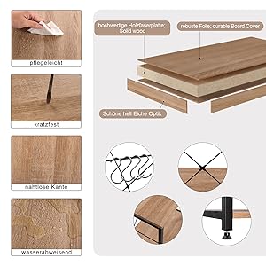 WOLTU Scaffale Per Cucina In Acciaio Legno 4 Ripiani Ganci Carrello Microonde Legno+Nero 15 1