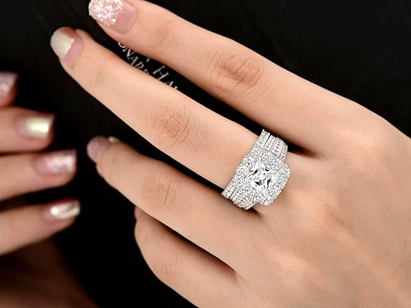 Amazon.com: SHELOVES Vintage Princess CZ Wedding Rings Set