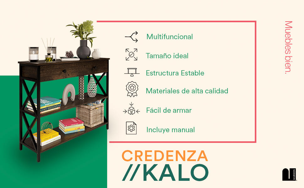 MUBSON Credenza Recibidor para Sala o Recámara con Cajon y Doble Repisa