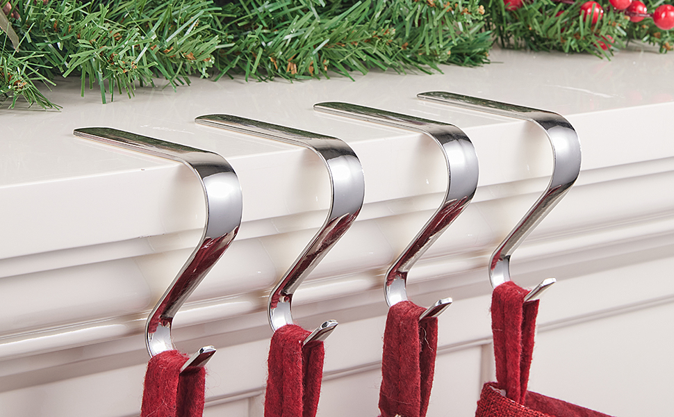 WBHome Christmas Stocking Holder Hooks, AntiSkid Metal Hanger Clip for