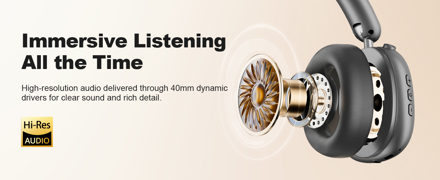 Hi-Res Audio Deep Bass High-resolution audio 40mm dynamic,,3D stereo