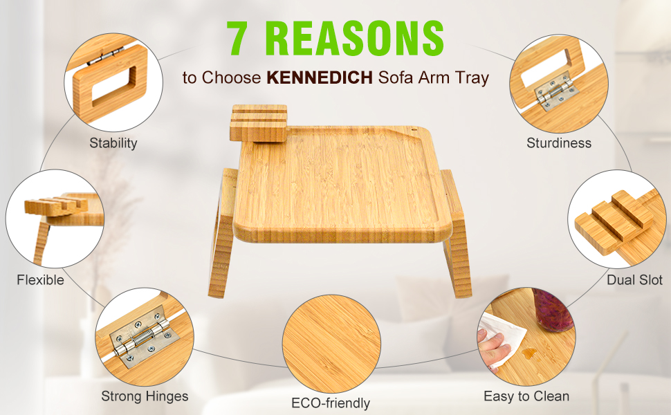 KENNEDICH Couch Arm Tray, Clip on Tray Sofa Table, Foldable