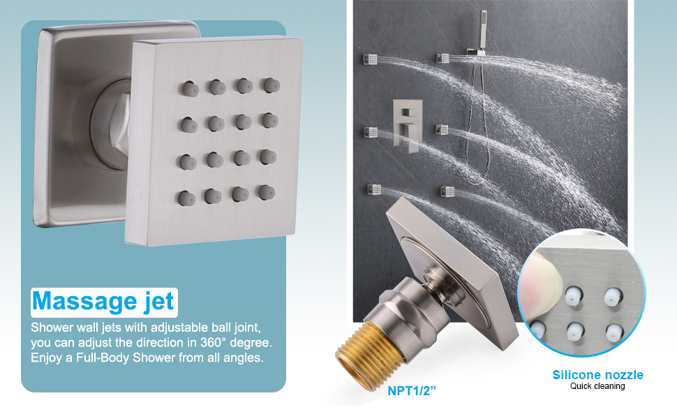 Enga Rain Shower System with Jets 12 Inch Square Rain Shower Mixer