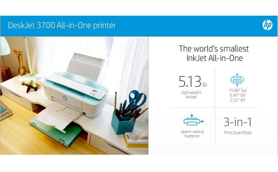 HP DeskJet 3721 AllinOne Printer, One of World's Smallest AllinOne