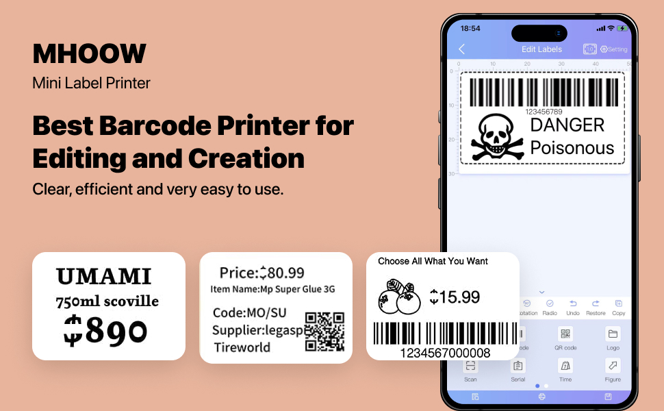 Label Maker Machine with Tape Barcode Portable Bluetooth Thermal Label Printer 