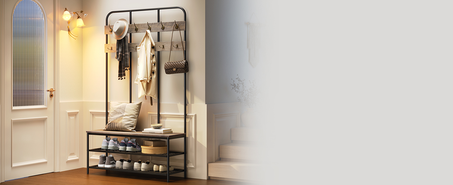 Amazon.com: HOOBRO Hall Tree with Bench, Entryway Bench with Coat Rack ...