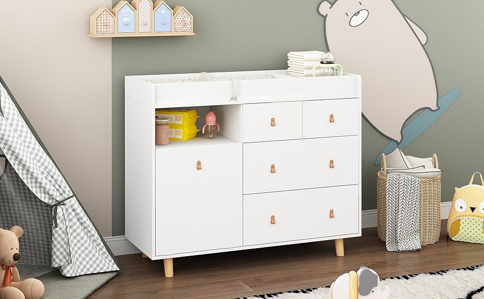 Timechee Baby Changing Table Dresser, Modern 45“ Nursery