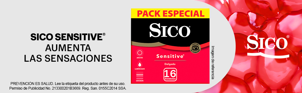 Sico Sensitive, condones de hule látex natural, cartera con 16 piezas ...
