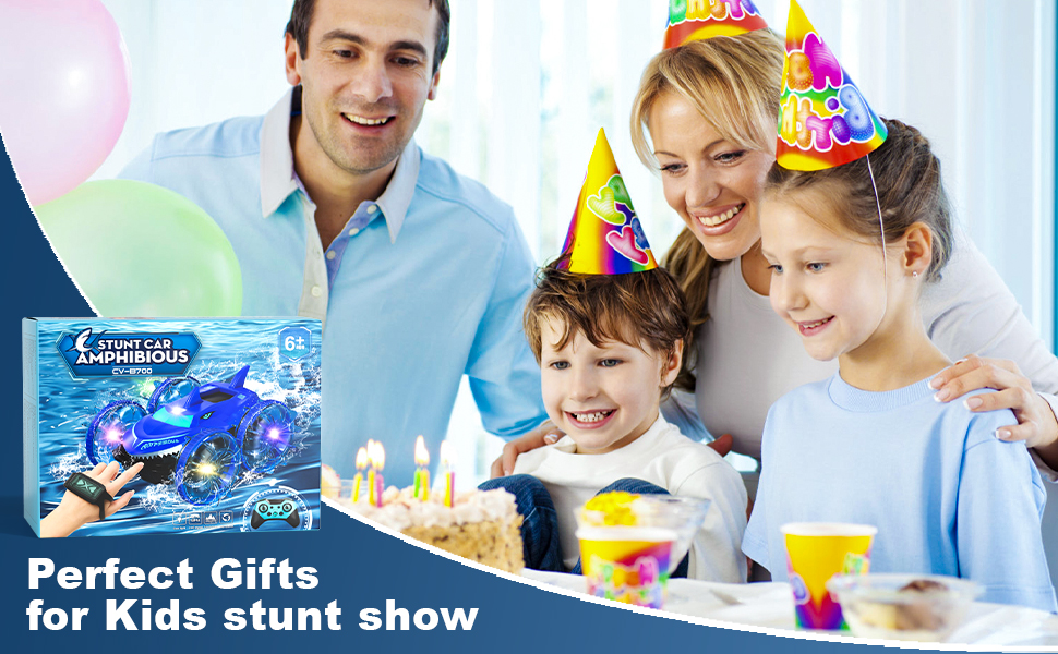 Amphibious RC Car with Lights for Kids 3-12 Year Old Gesture Hand Controlled Remote Control Boat 4WD 2.4 GHz Waterproof RC Stunt Car 360° Rotating Wat 19 Water Beach Pool Toys Gifts for Boys Girls