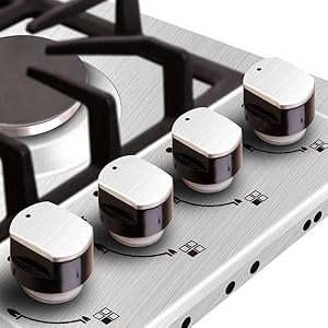 NOXTON Built-in 4 Burner Gas Cooker, Stainless Steel Gas Hob With Flame Out Protection, Cast Iron Pan Support, NG/LPG Kit, 59cm X 51cm 15 Knob control