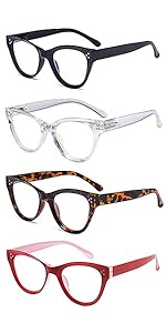 Eyekepper 4-Pack Cateye Design Reading Glasses Oversized Readers for Women Reading