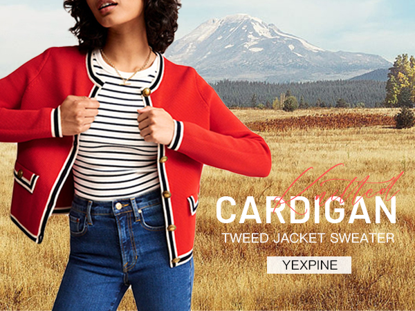 YEXPINE Women's Cardigan Sweater Open Front Color Block