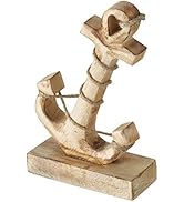 WHW Whole House Worlds Mariners Rope Wrapped Anchor Sculpture, Hand Carved, Mango Wood, Black Bas...