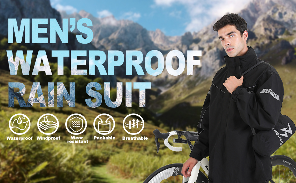Rain Suit for Men, Packable Waterproof Rain Jacket & Trousers, Reflective Raincoat with Windproof Hood, Rain Gear for Outdoor Hiking Fishing 10 111