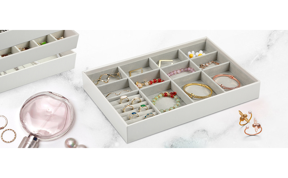 【新品未使用】BOX&NEEDLE Jewelry Box ジュエリーボックス ジュエリーボックス レザーホワイト×縁＆取手＆内側ベージュ
