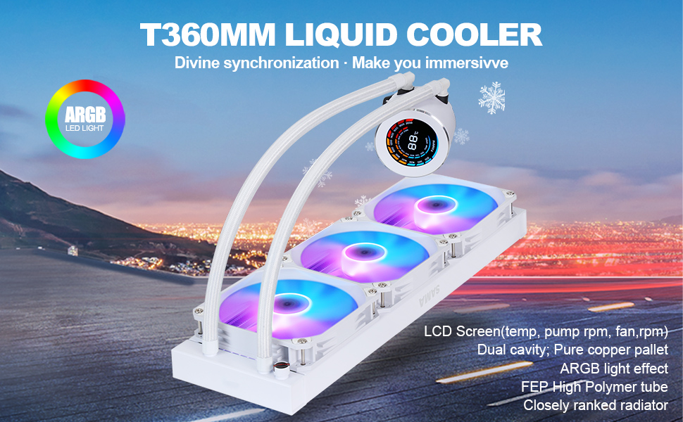 SAMA 360mm CPU Water Cooler with LCD Display Temperature Display ARGB ...