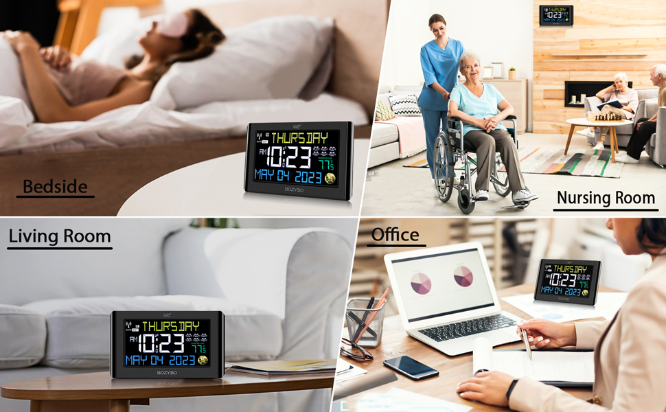 BOZYBO Digital Clock with 6 Alarm Clocks Atomic Clock with