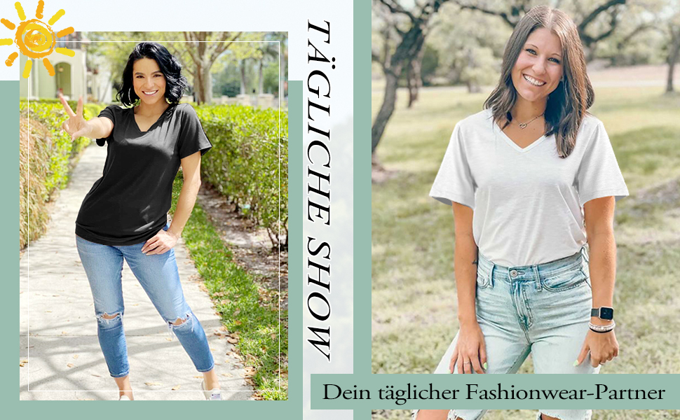 WIHOLL Ladies Tops Summer Short Sleeve V Neck T Shirts for Women UK