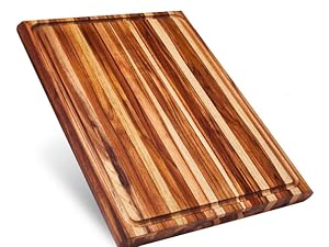 Sonder LA Very Large Highland Edge Grain Teak Wood Cutting Board with Juice Grove BBQ Master Board