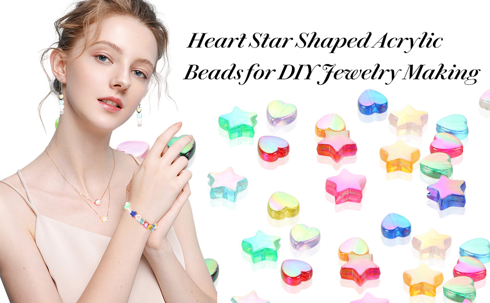 BENBO 600PCS Acrylic Beads Heart Star Shape Beads Clear