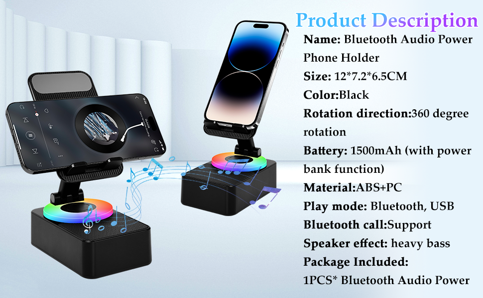 Bluetooth Speaker with Cell Phone Stand,Bluetooth Audio Power Phone Holder
