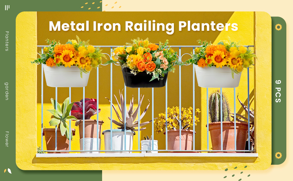 Foaincore 9 Pcs Metal Iron Railing Planter Oval Fence