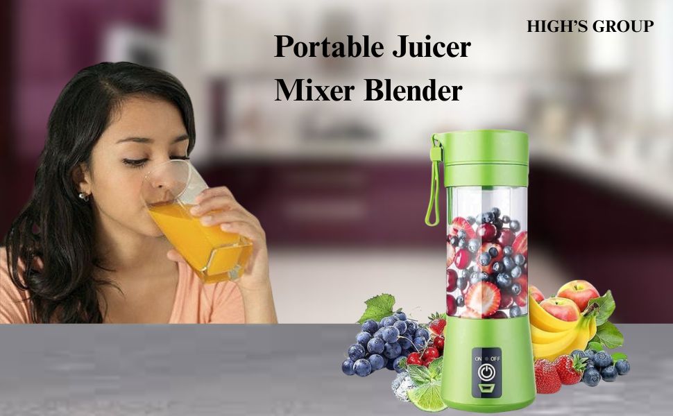 Portable rechargeable juicer blender with 6 stainless steel blades, ideal for smoothies, juices,