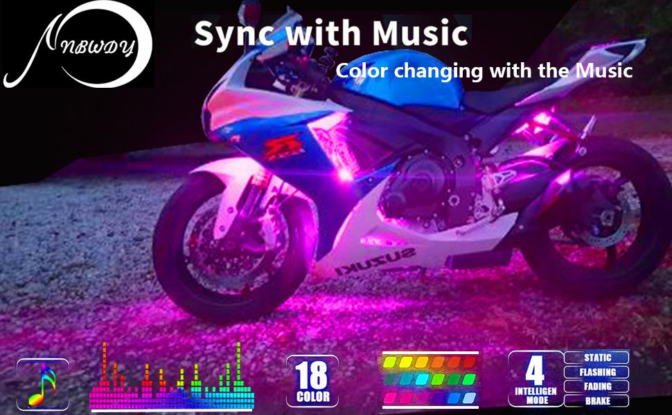 NBWDY RGB motorcycle led light kits with wireless dual remote