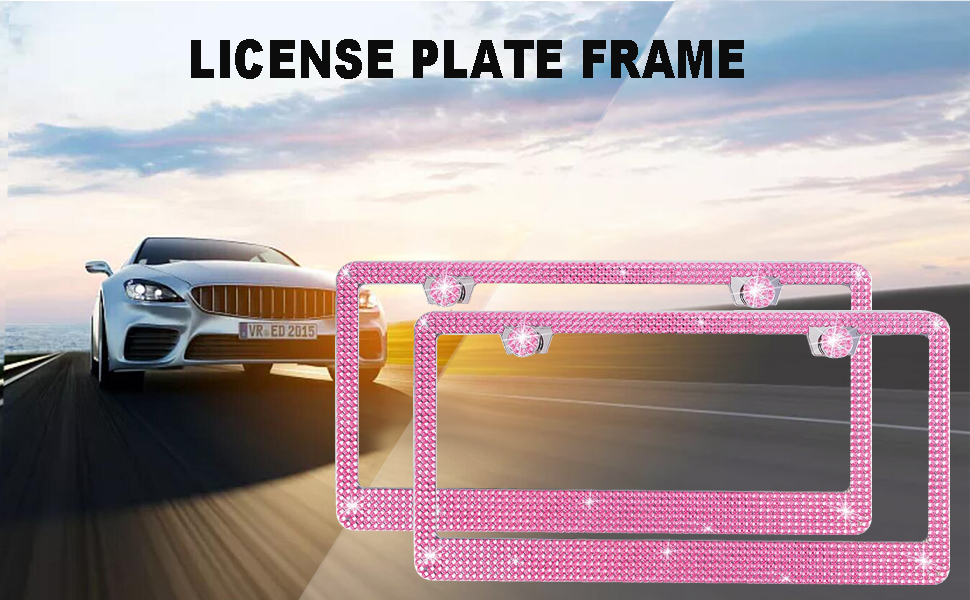 Pink Bling License Plate Frame 2 Pack Rhinestone License Plate Frame Car License