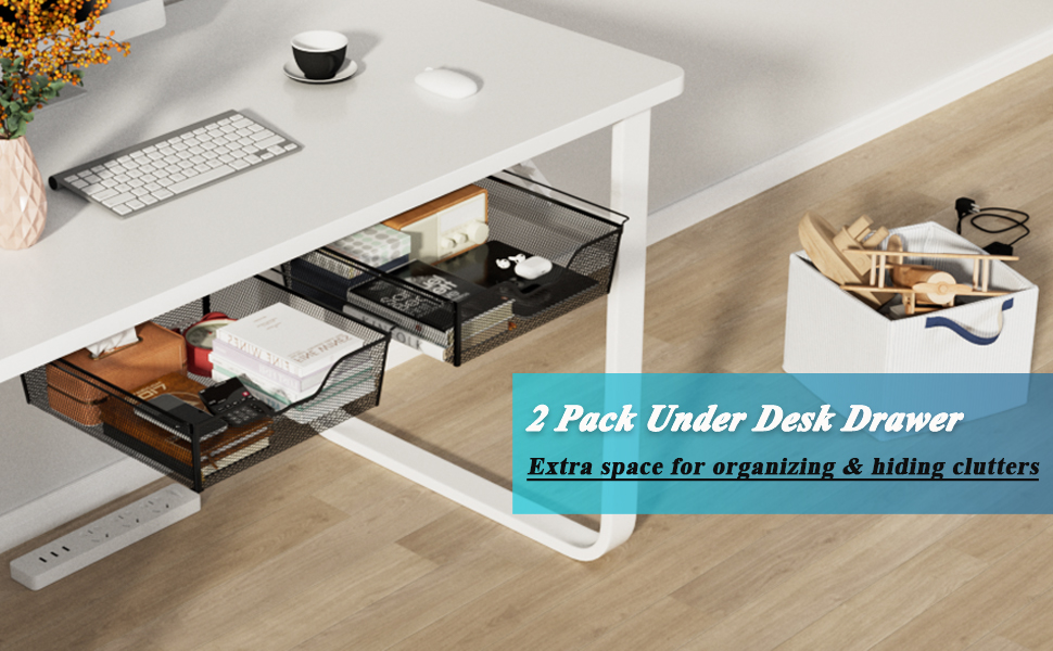 2 Pack Under Desk Drawer Slide Out Self Adhesive Under Desk