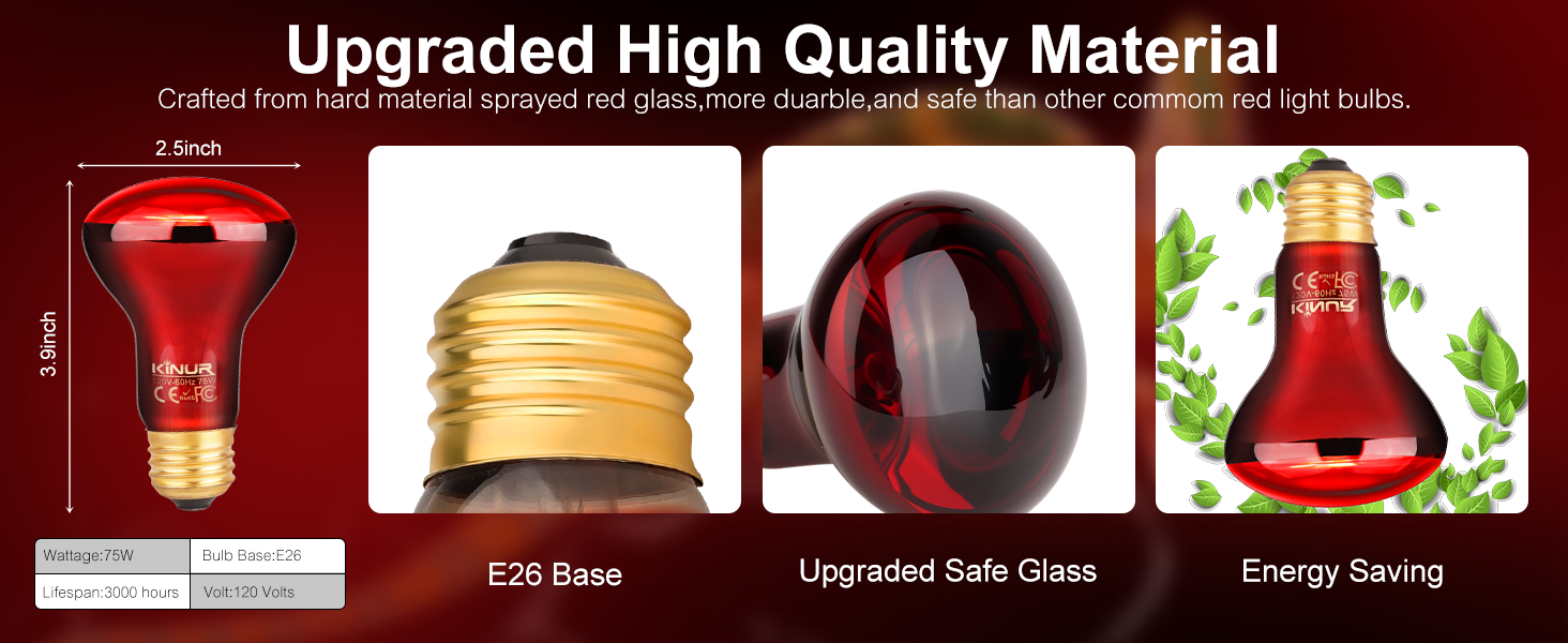 KINUR 75W Reptile Heat Lamp Bulb